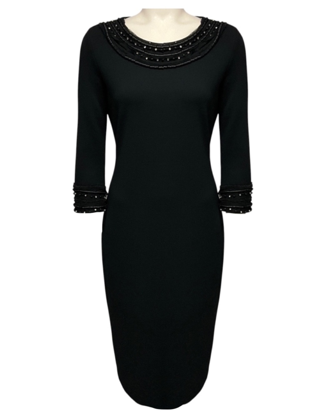 ESCADA BLACK EVOKUNIA EMBELLISHED STRETCH JERSEY MIDI DRESS
